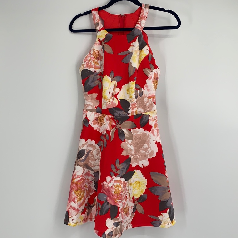 NWT Francesca’s Red Floral Mini Dress - Picture 1 of 11